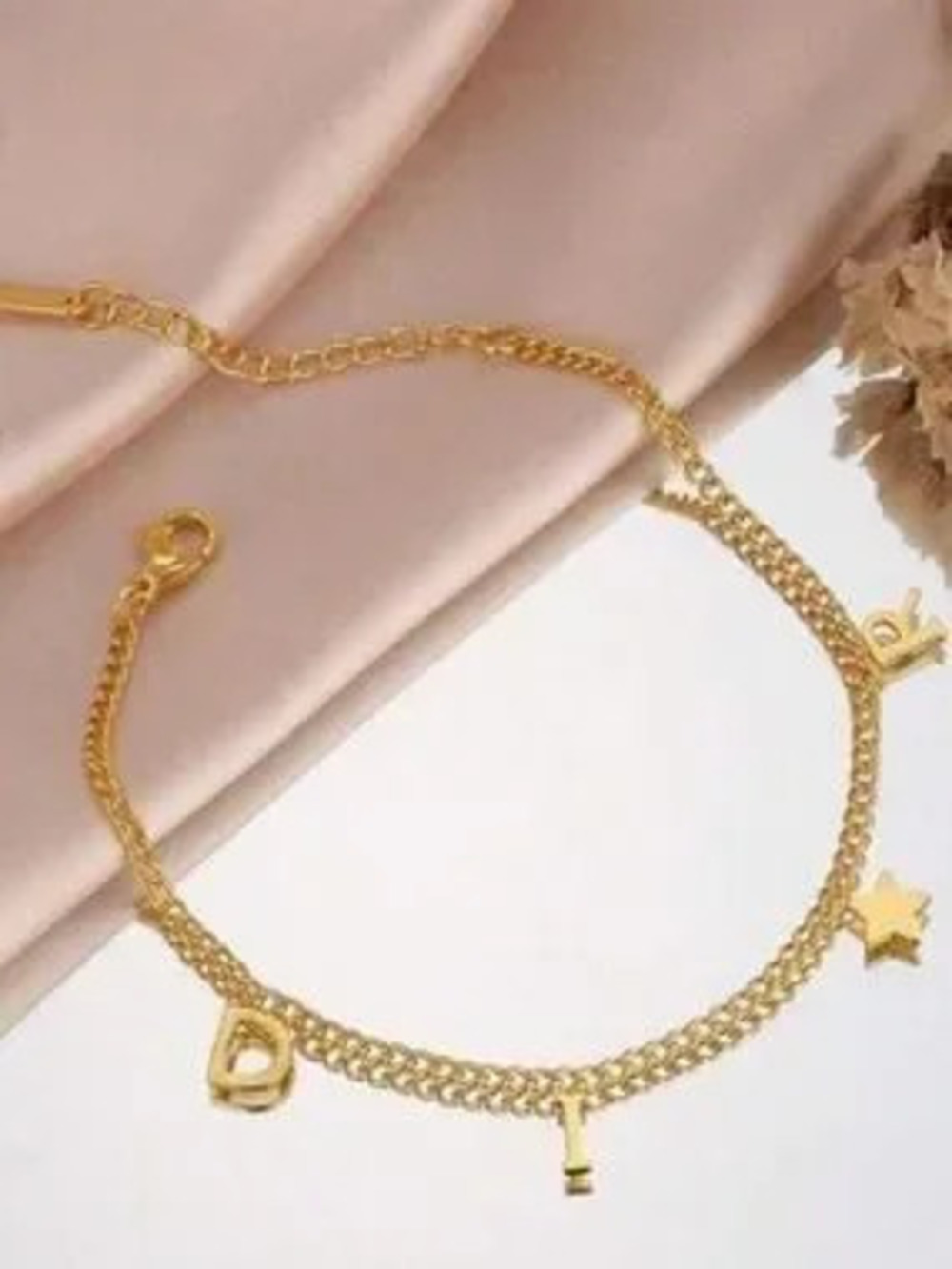 Gold Plated Stainless Steel Letter Charm Bracelet - Star Accent